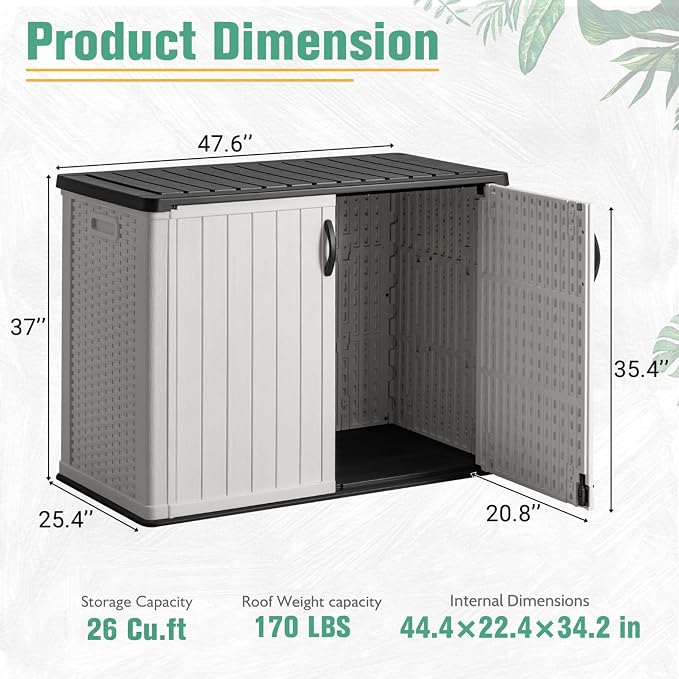 Greesum Outdoor Storage Cabinet with Lockable Doors, 26 CuFt, White | Easy to Assemble | All-Weather Resistance | Sturdy Sidehandles | Multi-purpose Resin Large Storage Box