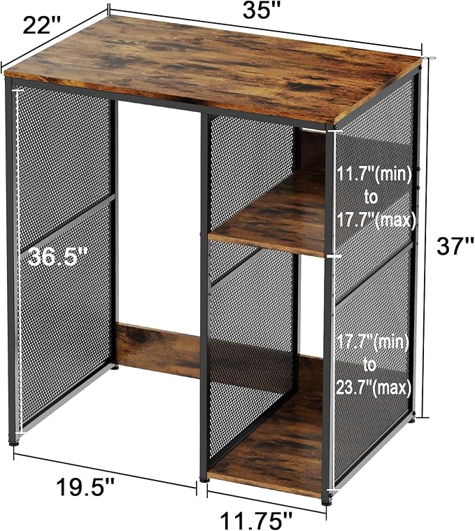 KirKical 3-Tier Mini Fridge Cabinet Coffee Bar with Storage, Vintage Wood | Industrial Style Microwave Stand Baker Rack, Utility Storage Shelf with Mini Fridge Space for Home Kitchen Dorm