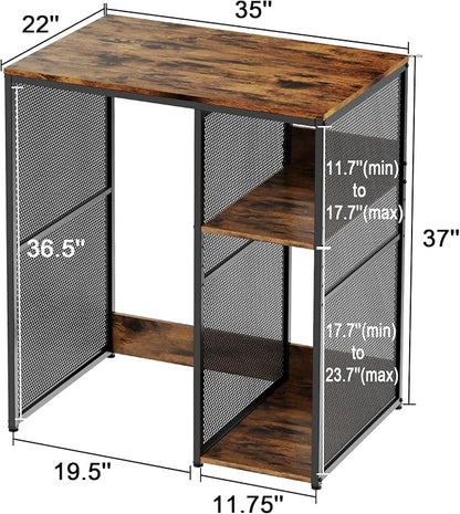 KirKical 3-Tier Mini Fridge Cabinet Coffee Bar with Storage, Vintage Wood | Industrial Style Microwave Stand Baker Rack, Utility Storage Shelf with Mini Fridge Space for Home Kitchen Dorm
