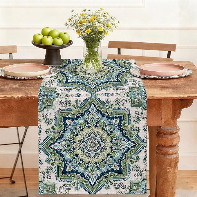 Mandala Table Runner,Dining Decor for Kitchen Coffee Table Family Dinners Holiday Parties Wedding Events Decor(13x72 inch)