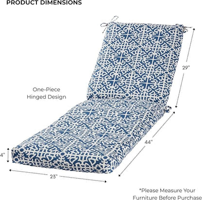 Modern Outdoor Chaise Lounge Cushion with Ties – Durable Polyester Fabric, Channel-Filled Polyfiber Insert, Removable Zippered Cover, Indigo Lattice