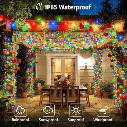 4 Pack Solar String Lights, Total 132Ft 400 LED Solar Powered Twinkle String Lights Waterproof with 8 Lighting Modes Green Wire for Patio Garden Party Yard Wedding Decors (Multicolor)
