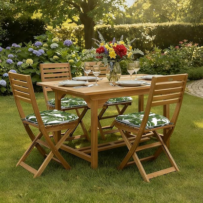 DYTXIII Set of 4 Outdoor Chair Cushions with Ties,Water Repellent Patio Chair Pads 17"x 16" for Outdoor Furniture,Round Corner Seat Cushions for Garden Yard Kitchen Palm Green