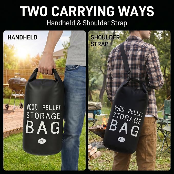 2 Pack 22LB Waterproof Wood Pellet Storage Bags with Handles | Smoker Pellet Storage Bin Bag, Wood Pellet Container for Smoker, BBQ Grill, Pizza Oven, Charcoal, Wood Chips & Heating Fuel