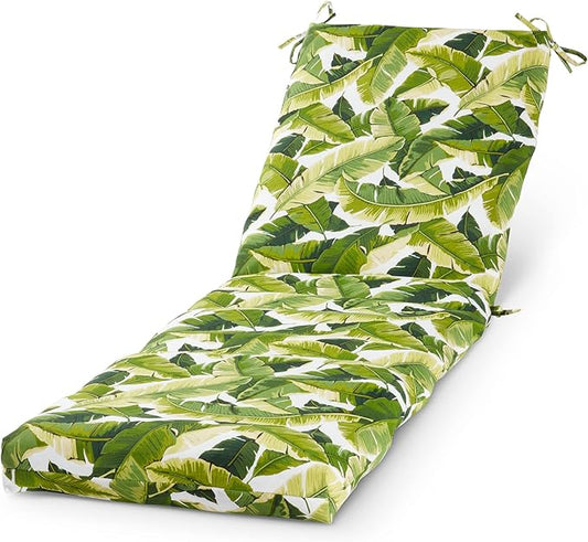 Outdoor Reversible Chaise Lounge Chair Cushion, Tropical White