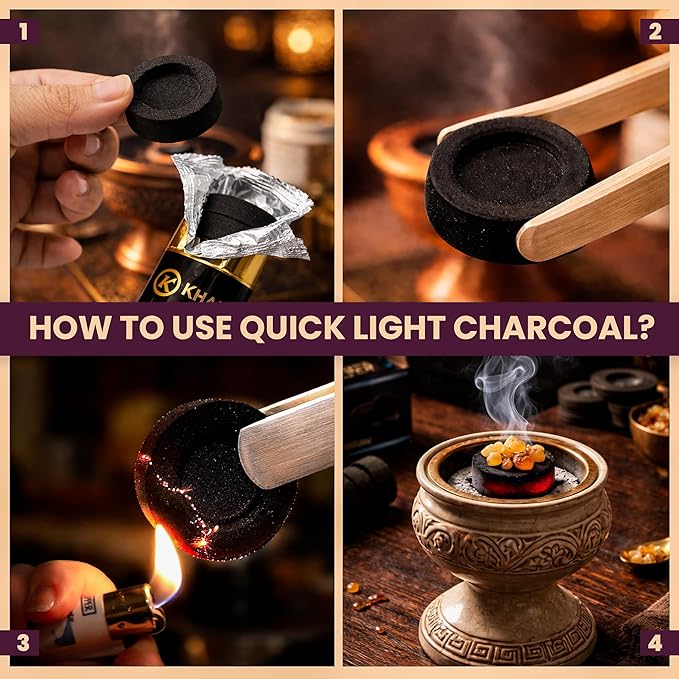 Charcoal Briquettes – 100-Pack Hookah Coals – Instant Light Coals for Incense, Hookah Set – 45-min Slow Burning – Low Smoke Charcoal Discs – Flavorless and Odorless