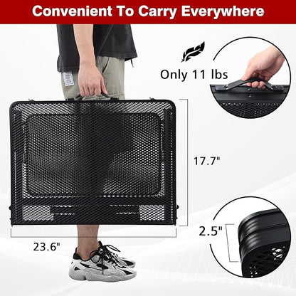JOUYEK Folding Grill Table,3x2 FT Portable Camping Table with 2 Wing Panels | Height Adjustable Metal Tables with Mesh Desktop and Mesh Bag, Outdoor Furniture for Camping, Picnic, Beach and BBQ, Black