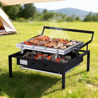 Rotating Charcoal Grill, Heavy-Duty Professional Flip Grill | 303 SQ.IN. Large Cooking Surface, Detachable Grill, for 3-8 People, for Camping, Tailgating, Patio