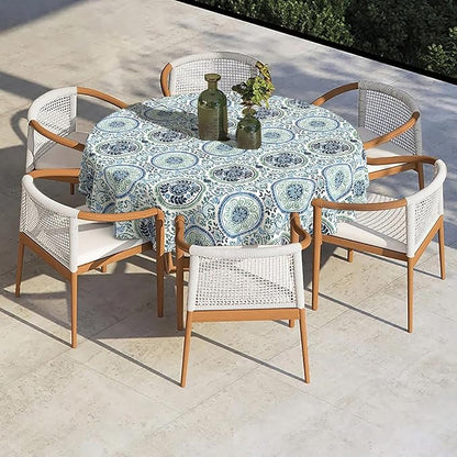 Outdoor/Indoor Round Tablecloth with Umbrella Hole Zipper, Decorative Circular Table Cover for Home Garden, 60 Inch, Celadon Wreath