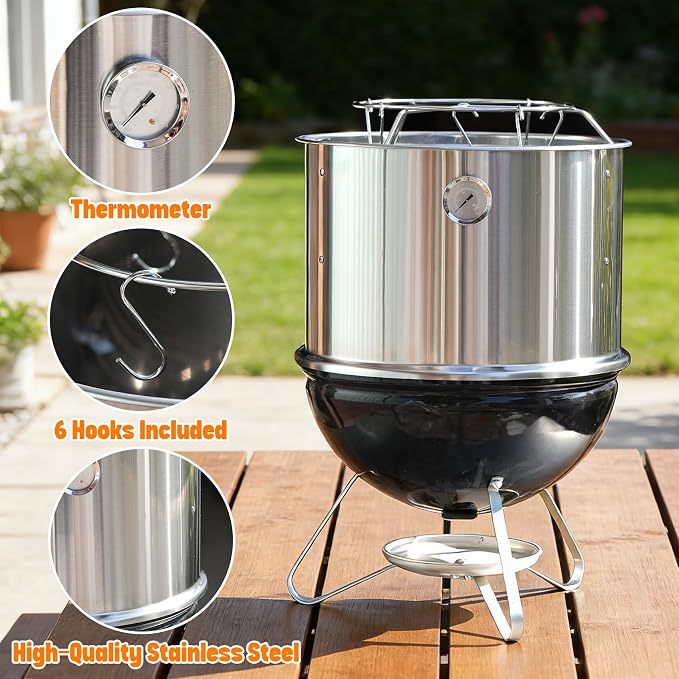 onlyfire Stainless Steel Cooking Smoking Attachment, Rib Hanging System | Fits for 14" Kettle Grills, Turns Your Kettle into Smoker
