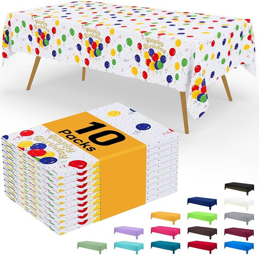 Smiry Disposable Table Cloth - 10 Pack, 54 x 108 Inch Waterproof Rectangle Tablecloths for Parties, Decorative Plastic Table Cover, Leakproof & Sturdy, Colorful Balloons