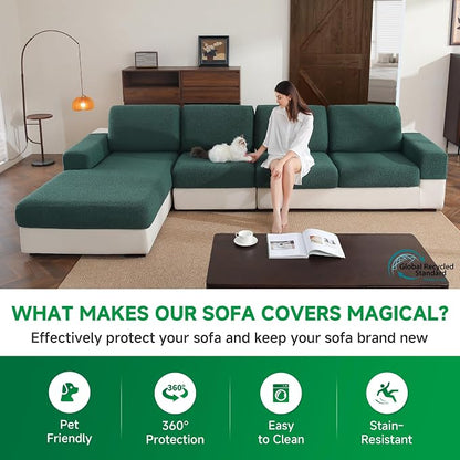 OHSIO Couch Cushion Covers for Sectional Sofa, Stretch Soft Sofa Slipcovers Washable Wear-Resistant Universal Furniture Protector for Living Room(1 Piece Loveseat Cover, Green)