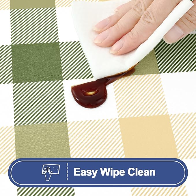 Smiry Picnic Table Cloth 2 Pack, Waterproof Elastic Fitted Tablecloths for 8FT Rectangle Tables, Washable Polyester Buffalo Plaid Tablecloth for Easter & Outdoor (Sage Green & Beige, 30" x 96")
