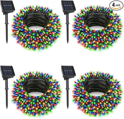 4 Pack Solar String Lights, Total 132Ft 400 LED Solar Powered Twinkle String Lights Waterproof with 8 Lighting Modes Green Wire for Patio Garden Party Yard Wedding Decors (Multicolor)