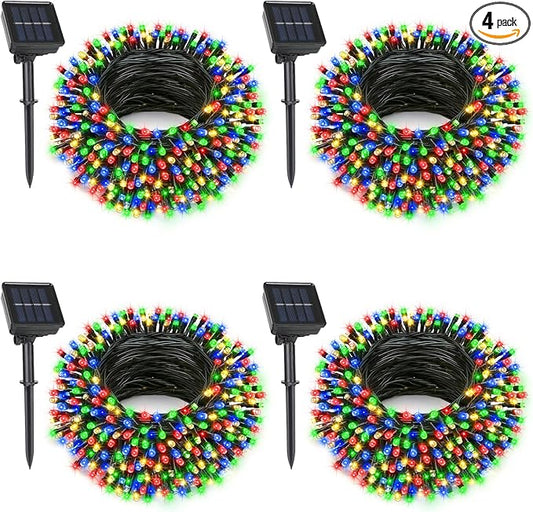 4 Pack Solar String Lights, Total 132Ft 400 LED Solar Powered Twinkle String Lights Waterproof with 8 Lighting Modes Green Wire for Patio Garden Party Yard Wedding Decors (Multicolor)