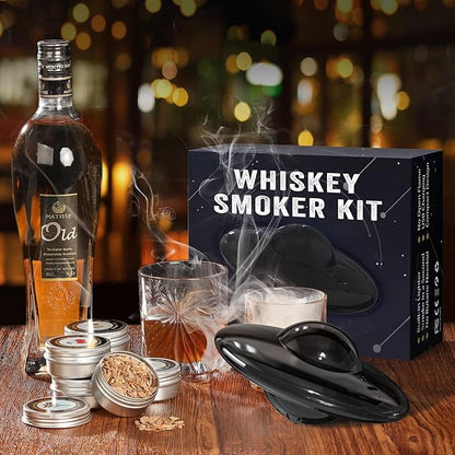 Electric Whiskey Smoker Kit, Cocktail Smoker Kit Built-in Lighter with 6 Wood Chips, No Butane Needed Whisky Smoker Kit, Rechargeable Drink Smoker kit, Birthday Gift for Men, Dad, Husband, Boyfriend