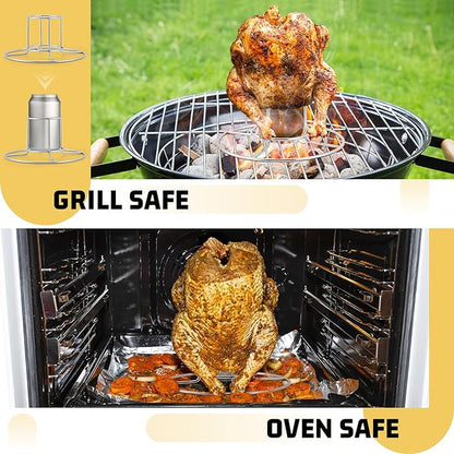 E-far Beer Can Chicken Holder for Grill Smoker Oven, Vertical Stainless Steel Beer Butt Chicken Stand for Whole Chicken Roaster, Food Grade & Non-Toxic Rack for Tender and Juicy Chicken