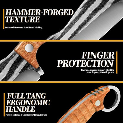 Plys Survival Knife 4” Full Tang Fixed Blade - Stainless Steel Hunting Camping Knife with Ergonomic Rosewood Handle & PU Leather Sheath for Outdoor Survival BBQ EDC