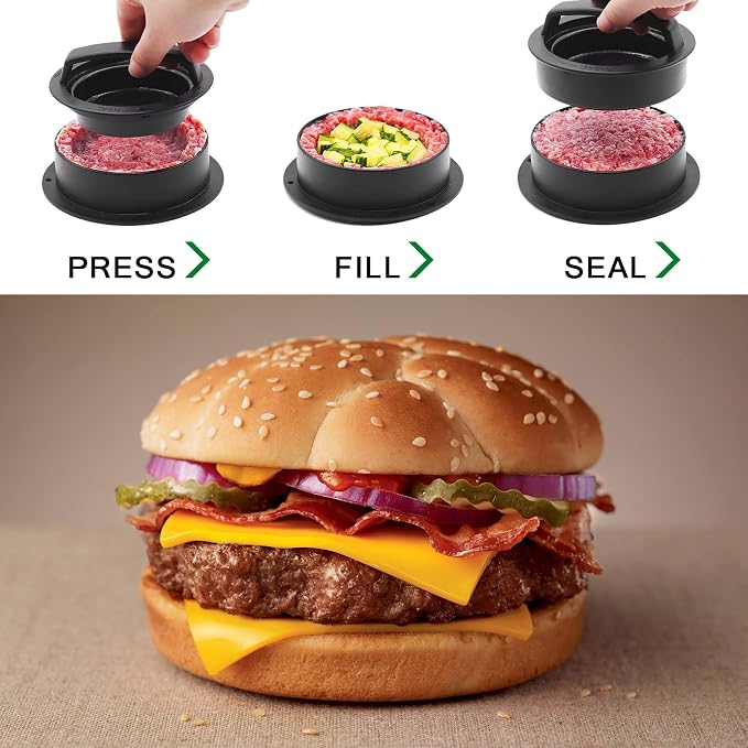 Burger Press Hamburger Patty Maker Slider Press Stuffed Burger Patty Press Regular Burger Patties Cookery Mold 3 in 1 Non Stick Kitchen Barbecue Tool