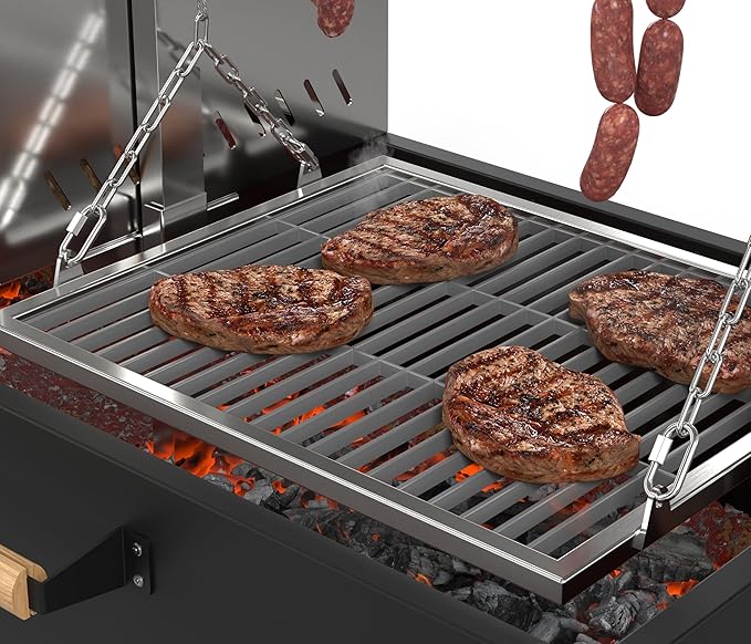KoolMore 92 in. Charcoal and Wood BBQ Grill, Santa Maria Argentine Style Grill with Dual Adjustable Grate, Heavy Duty, in Black
