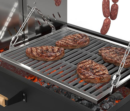 KoolMore 92 in. Charcoal and Wood BBQ Grill, Santa Maria Argentine Style Grill with Dual Adjustable Grate, Heavy Duty, in Black