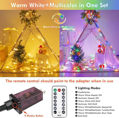 75.8FT Connectable Color Changing Christmas Light with Remote Timer 200 LED | Warm White & Multicolor Fairy Xmas String Lights with 11 Lighting Modes & Memory Function Waterproof for Christmas Tree Decor