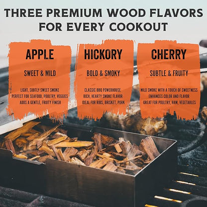 Fire & Flavor Premium All Natural Hardwood Smoking Chips, 3-Pack, 2 Pounds, Apple, Hickory, Cherry