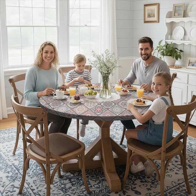 opstellen Fitted Round Tablecloth for 45-54" Tables Spring Summer Fall Rustic Stain Resistant Mantel para Mesa Redonda Kitchen Living Room Needs Campers Picnic Inside Outdoors Supplies