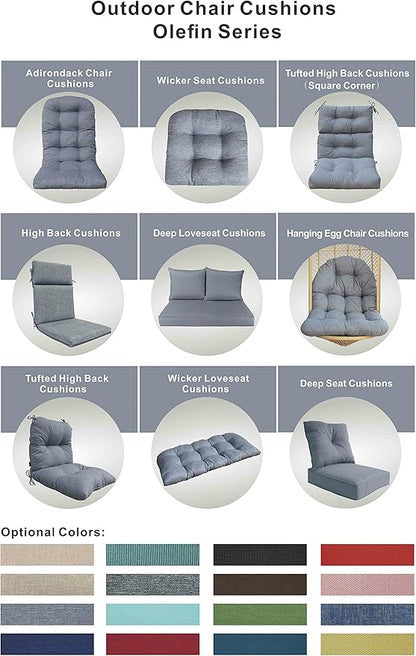 Indoor Outdoor High Back Dining Chair Cushions Replacement Patio Seat Cushion Fade Resistance, Set of 2 (Olefin Light Grey)