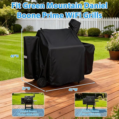 Utheer Grill Cover for Green Mountain Daniel Boone Prime WiFi Grills and Green Mountain Grill Ledge Model, Heavy Duty 600D Waterproof Fabric Grill Cover for GMG DB Prime WiFi, Black