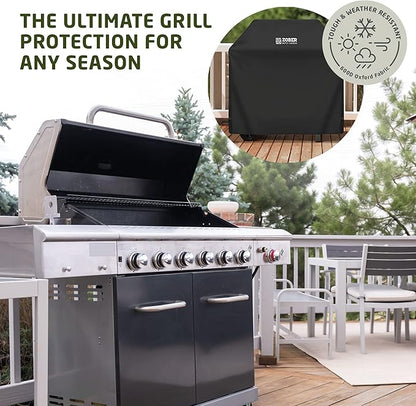 ZOBER Heavy Duty BBQ Grill Cover - 58 Inch Waterproof Double Layered Fits Weber Gas Grill Cover Charbroil Grill & Smoker - Gas Grill Covers w/Air Vents, Dual Handles - 600D Oxford Fabric, Black