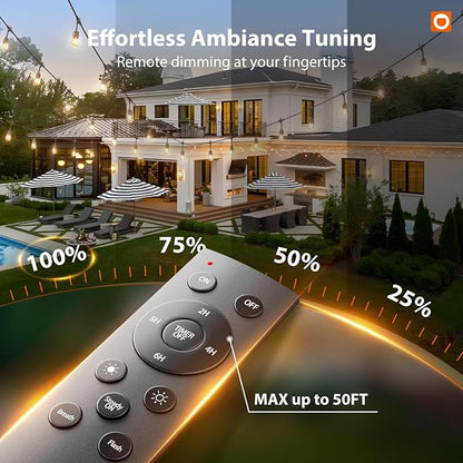 addlon 50FT Outdoor String Lights with Remote Dimmable Waterproof Patio | Warm White Edison Bulbs, Heavy Duty Shatterproof Hanging Strand for Outside Backyard Porch Garden Bistro Pergola Party