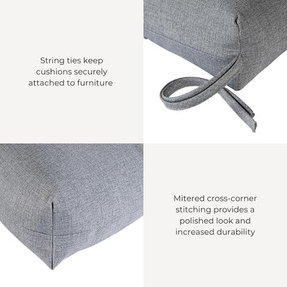 Outdoor Tufted High-Back Chair Cushions, One-Piece Hinged Seat and Back Design, Reversible with 4 Ties, Durable Polyester Fabric, Recycled Fiber Fill - Set of 2, Heather Gray