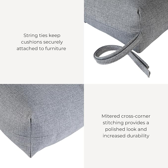 Outdoor Tufted High-Back Chair Cushions, One-Piece Hinged Seat and Back Design, Reversible with 4 Ties, Durable Polyester Fabric, Recycled Fiber Fill - Single, Heather Gray