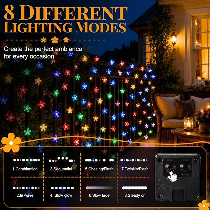 2 Pack 100 LED Solar Flower String Lights, Outdoor Waterproof,Multicolored | Total 33FT Fairy Light, Cherry Blossom Christmas Lights for Garden Yard Fence Patio Christmas Tree Wedding Party Decoration