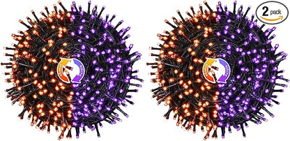 JMEXSUSS 250 LED Orange and Purple Christmas String Lights Indoor Outdoor Waterproof for Garden Patio Party Halloween Christmas Decorations (Pack of 2)