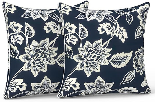 LVTXIII Set of 2 Patio Throw Pillows Covers Waterproof 20x20 Fade Resistant Outdoor Throw Pillow Case, Fluffy Decorative Garden Toss Pillow Covers for Home Patio Coach Sofa Use, Elegant Vines Navy