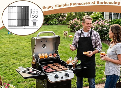 BBQ-PLUS Grill Replacement for Charbroil Performance 2-Burner 463630021 463654022 463655621 463660421, 17" Cast Iron Cooking Grates, Stainless Steel Heat Plates, Burner Tubes & Igniters Parts Kit