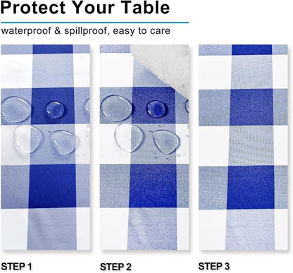 Hiasan Checkered Rectangle Tablecloth Waterproof, 2 Pack, 60 x 84 inch - Buffalo Plaid Table Cloth for Outdoor Picnic/Spring Party/Dining, Royal Blue and White