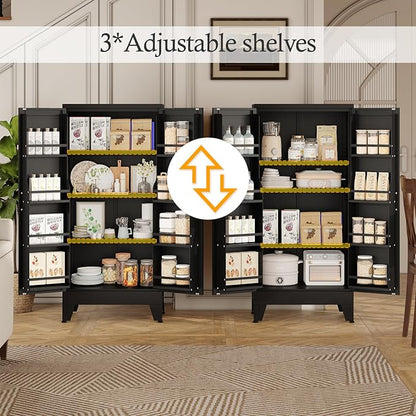 White Pantry Storage Cabinet, 48" Kitchen Pantry with Doors and 3 Adjustable Shelves, Metal Freestanding Buffet Cupboards Sideboard, for Office, Home, Garage, School