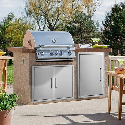 Outdoor Kitchen Doors- 36" W x 21" H - Stainless Steel BBQ Double Access Door,Flush Mount for Outdoor Kitchen and BBQ Island