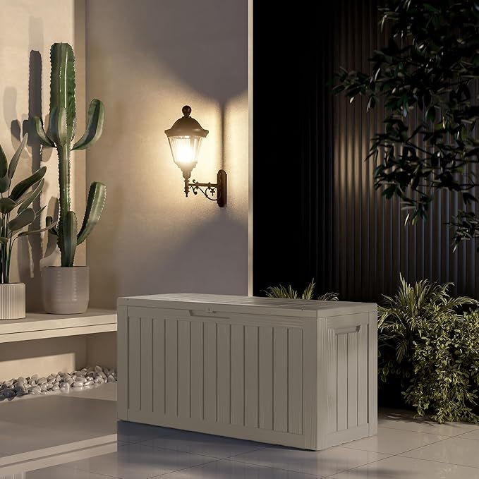 80 Gallon Outdoor Storage Box Waterproof Lockable Resin Deck Box Large, Grey
