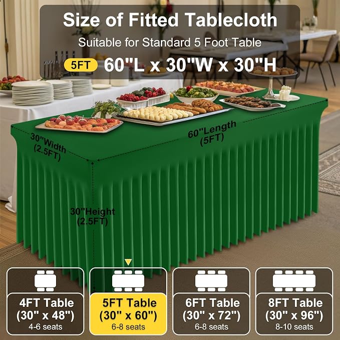 Smiry Spandex Elastic Fitted Table Cloth Skirt for 5FT Rectangle Table | Stretch Washable Table Cloth, Banquet Table Cover for Wedding, Party, Indoor & Trade Shows, (Emerald Green, 60Lx30Wx30H)