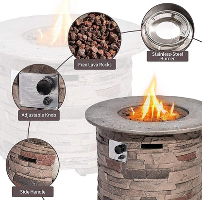SUNBURY Outdoor Fire Pit Propane Round Fire Pit Table Fire Column, Stonecrest 40,000 BTU Gas Fire Pits for Outside w Lava Rocks, Waterproof Cover, CSA Certified