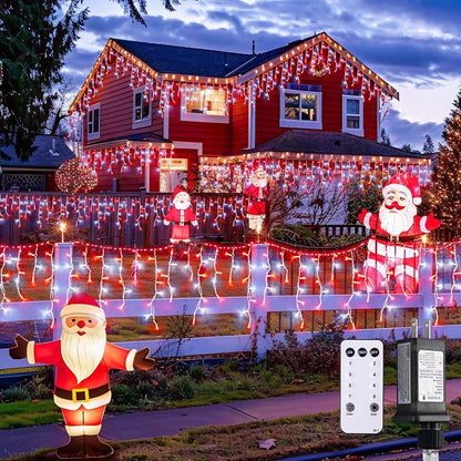 JMEXSUSS 400 LED 38.8 Ft Red and White Icicle Christmas Lights for Outside | Connectable Icicle String Lights Plug in with Remote, 8 Modes Christmas Lights Indoor Outdoor for Party Christmas Eave Decor