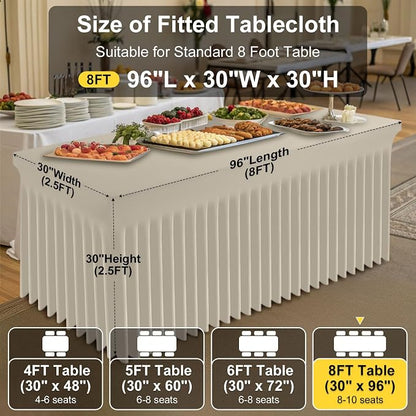 Smiry 2 Pack Spandex Elastic Fitted Table Cloth Skirt for 8FT Table | Stretch Washable Table Cloth, Banquet Table Cover for Wedding, Party, Indoor & Trade Shows, (Taupe, 96Lx30Wx30H)