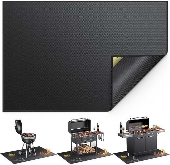 Non-Curl 60x40 inch Under Grill Mats for Outdoor Grill, Indoor Fire Pit Hearth Rugs for Fireplace, Double-Sided Fireproof, Oilproof & Waterproof BBQ Grill Mat, Easy to Clean,for Deck/Patio/Lawn
