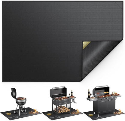 Non-Curl 60x40 inch Under Grill Mats for Outdoor Grill, Indoor Fire Pit Hearth Rugs for Fireplace, Double-Sided Fireproof, Oilproof & Waterproof BBQ Grill Mat, Easy to Clean,for Deck/Patio/Lawn