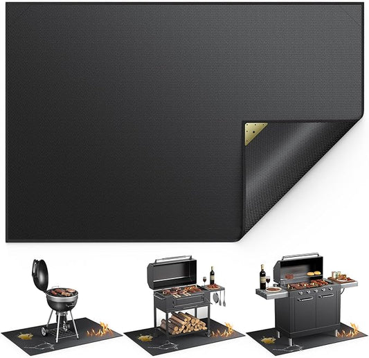 Non-Curl 60x40 inch Under Grill Mats for Outdoor Grill, Indoor Fire Pit Hearth Rugs for Fireplace, Double-Sided Fireproof, Oilproof & Waterproof BBQ Grill Mat, Easy to Clean,for Deck/Patio/Lawn