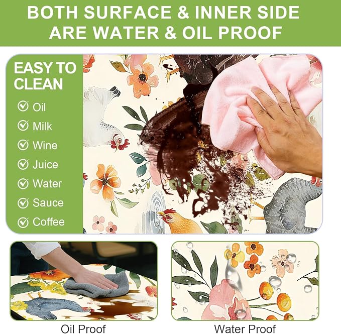 FOREVER QUEEN Picnic Table Cover with Bench Covers 72in,Waterproof Windproof Fitted Tablecloth,Farm Chicken with Floral Print Camping Essentials with Drawstring Bag for Patio,Park & Backyard